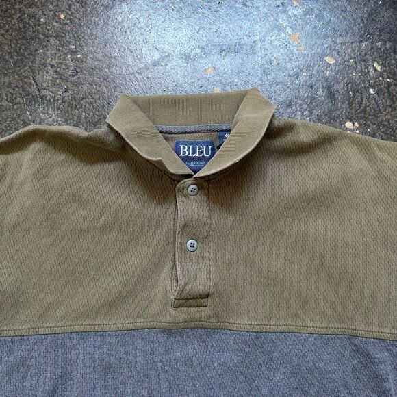 Bleu Green/Grey Long Sleeve Polo Shirt Mens Size XL Preppy Style Vintage 2000s - Picture 2 of 12